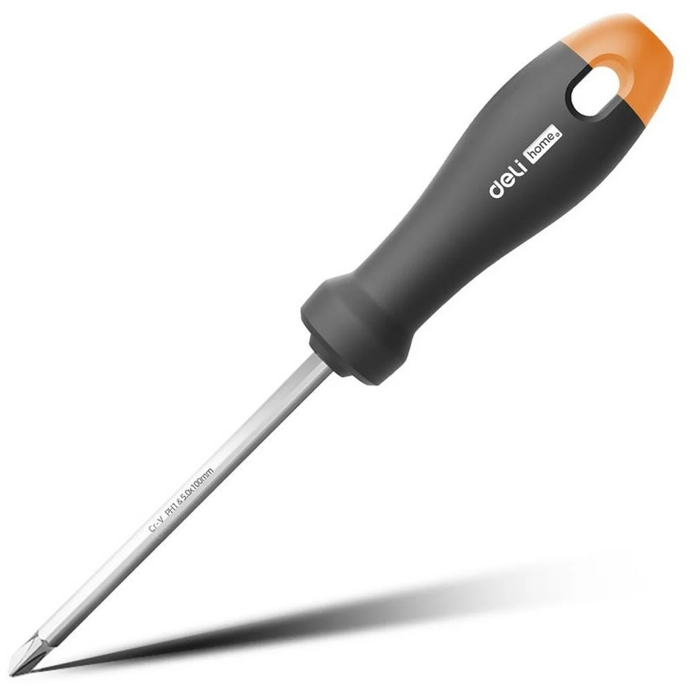 Двухсторонняя отвертка "Home Series Gray" Deli HT1055C SL5+PH1, длина жала 100мм, эксклюзивный дизайн, рукоятка из высококачественного софттач пластика