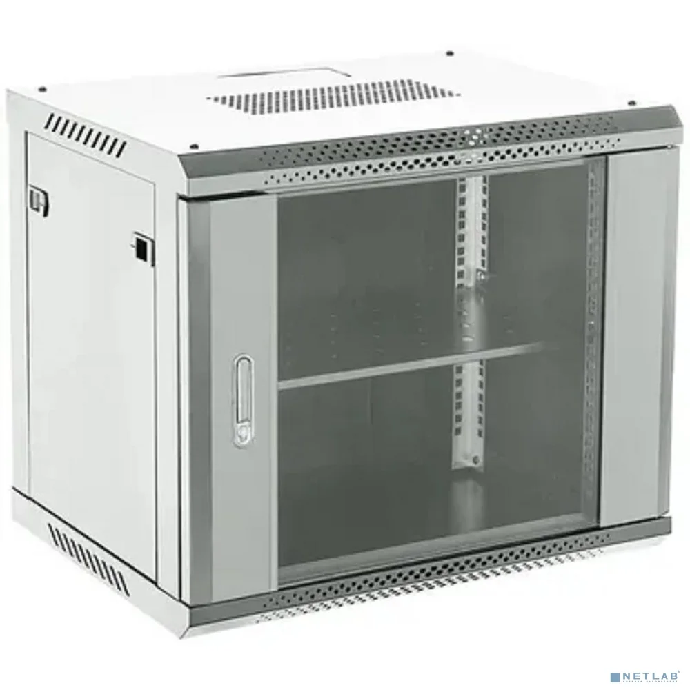 Rexant (04-1266-111) Шкаф коммутационный настенный 12U 600х600мм пер.дв.стекл 2 бок.пан. металл направл.под винты 60кг серый 230град. IP20 сталь