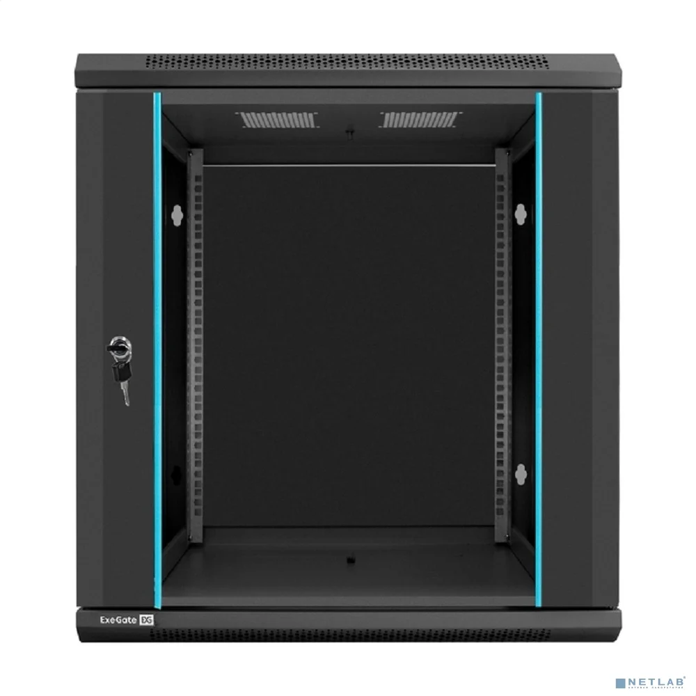 Exegate EX298610RUS Шкаф телекоммуникационный 19" настенный 12U ExeGate EC-WM-12U.600.G.BLACK (19”, 12U, 600x600x635mm (ШхГхВ), передняя дверь закаленное стекло, съемные боковые панели, пыле- и влагоз