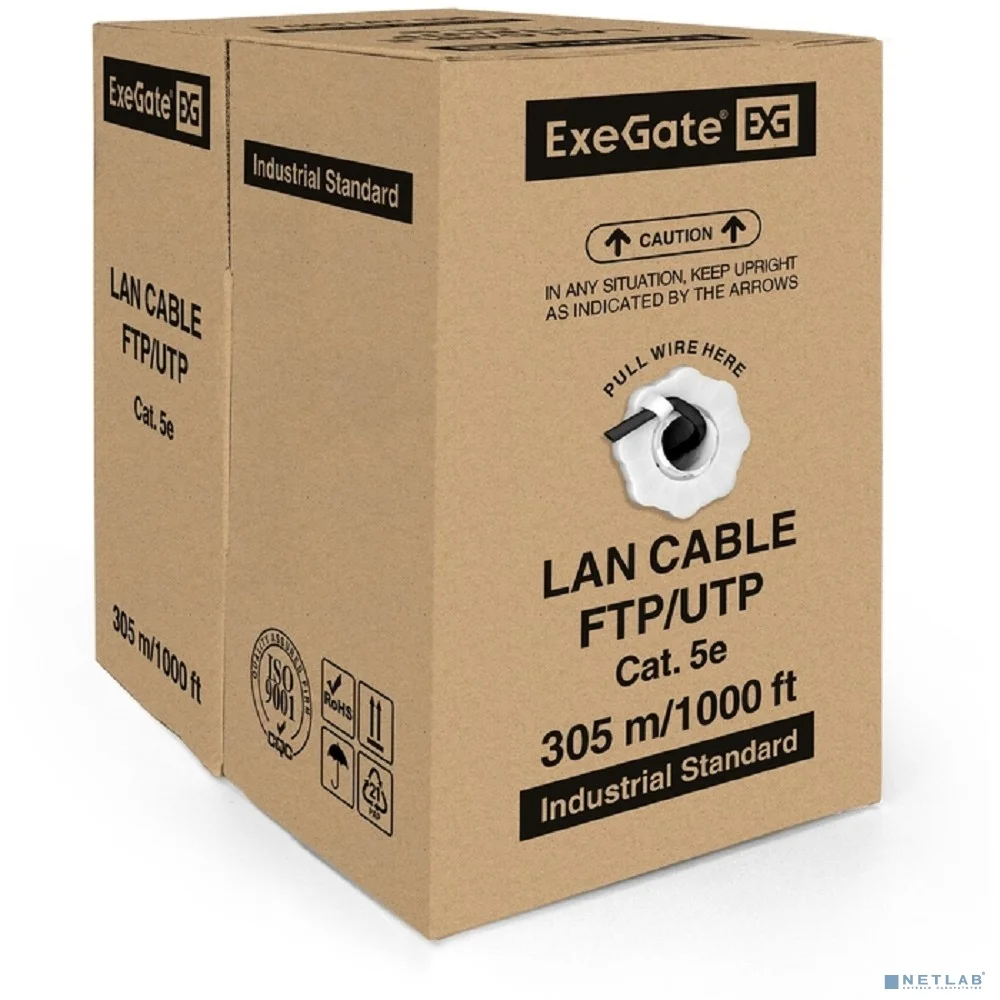 Exegate EX281819RUS Кабель Exegate UTP4-C5e-CCA-S24-OUT-PE-BK-305 UTP 4 пары кат.5e CCA, 24AWG, внешн., без троса, бухта 305м, черн., PE
