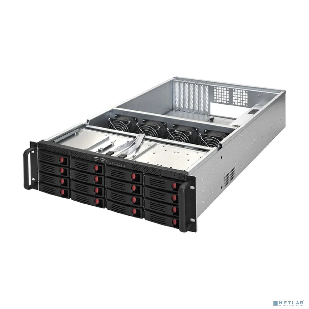 Exegate EX281300RUS Серверный корпус ExeGate Pro 3U660-HS16 <RM 19", высота 3U, глубина 660, БП 2U-600ADS,16xHotSwap, USB>
