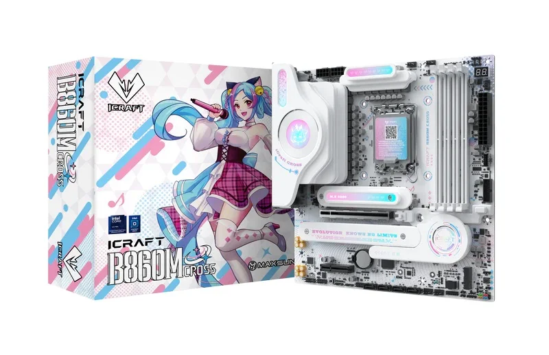 Материнская плата MAXSUN MS-iCraft 860M CROSS, LGA1851, B860, 4*DDR5, 4*SATA3, 2*M.2, USB 3.2, USB 2.0, Type-C, 1*PCIEx16, 1*PCIex4, HDMI+DP, mATX