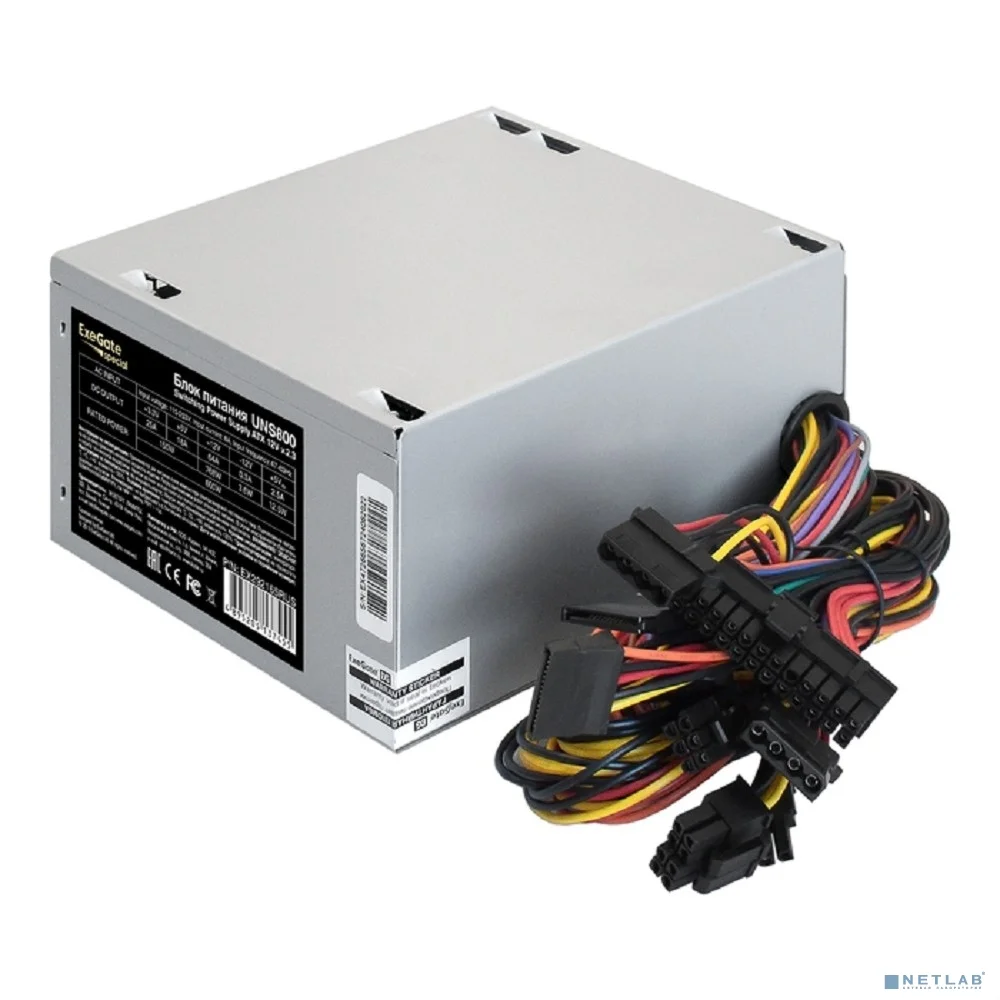 Exegate EX292165RUS Блок питания 800W UNS800 (ATX, 12cm fan, 24pin, 2x(4+4)pin, 2xPCI-E, 5xSATA, 3xIDE)