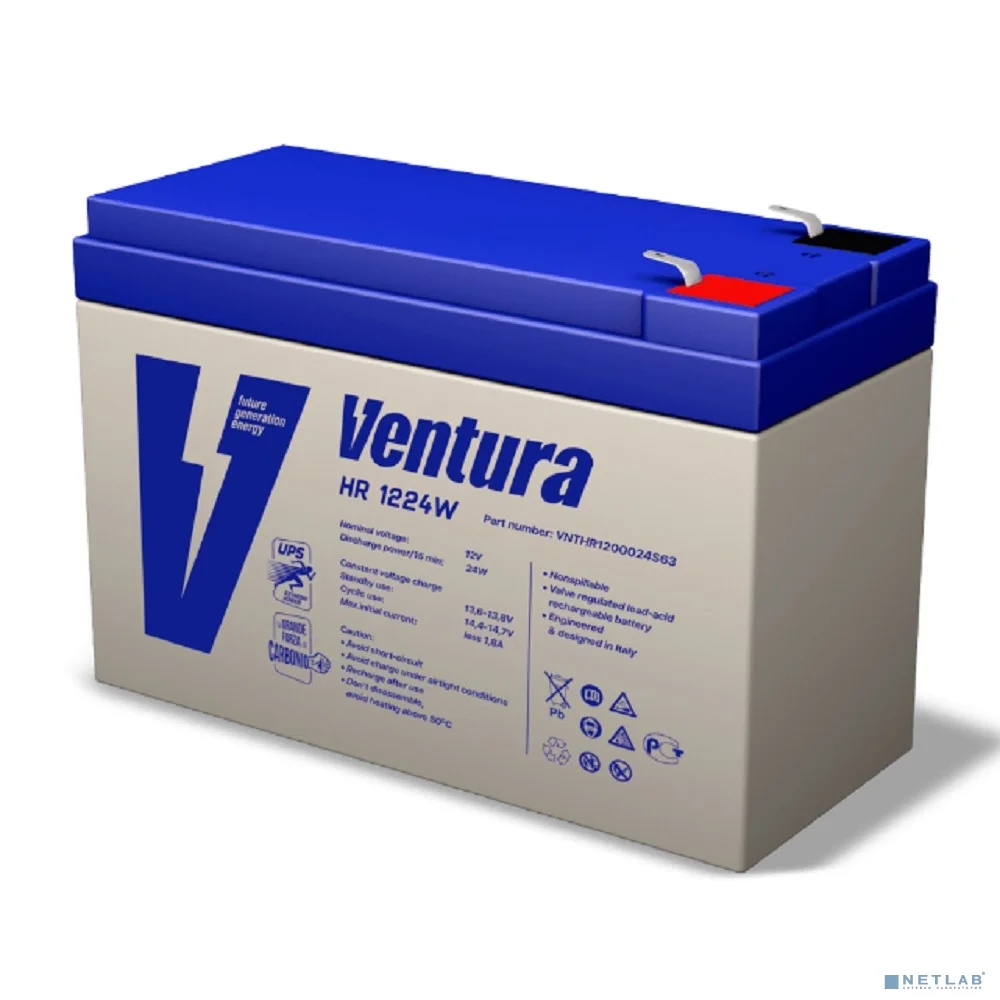АКБ Ventura HR 1224W 12V/144 Вт/блок {7Ач, S63 (F2), ДхШхВ 151х51х99мм, 1.81кг, срок службы 10 лет}