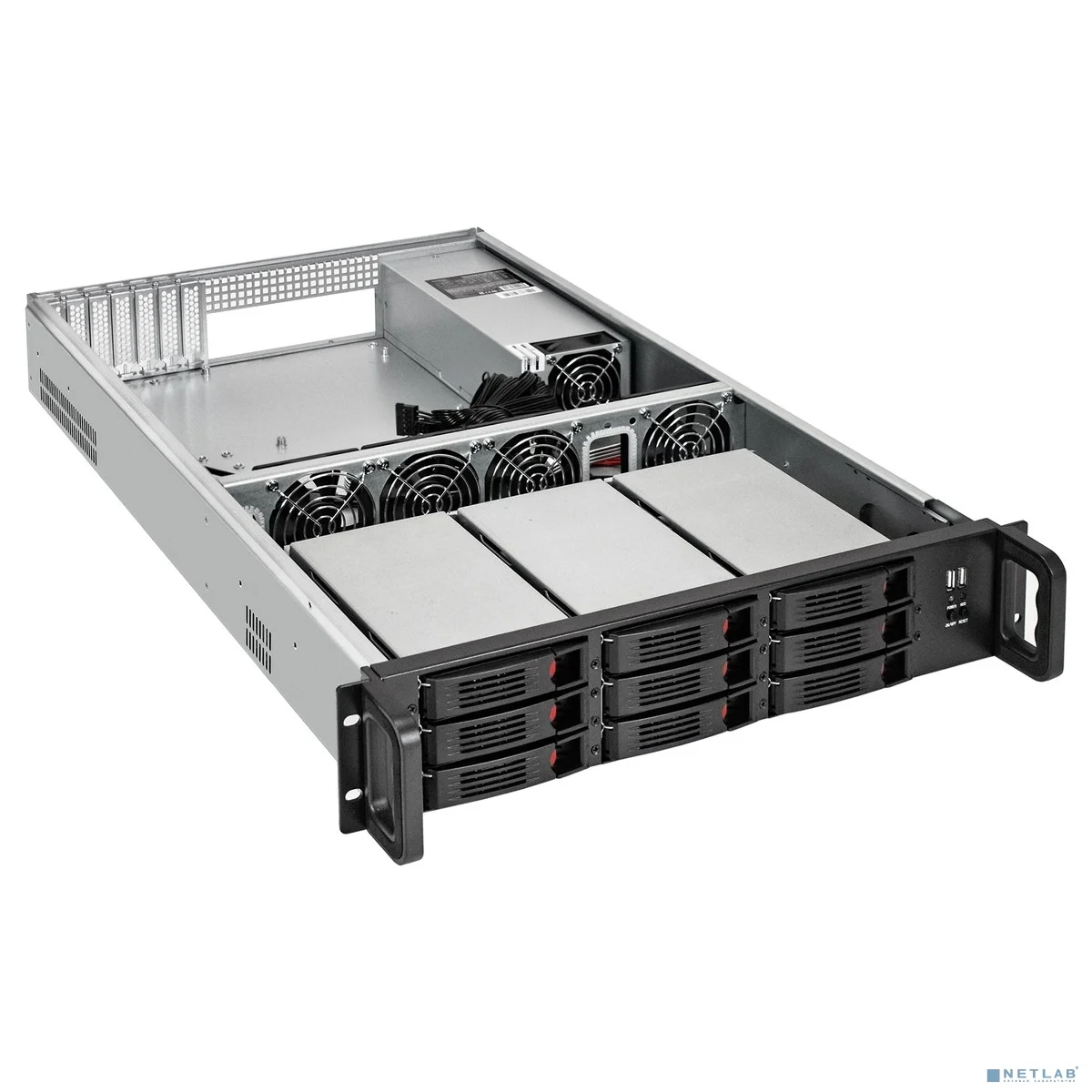 Exegate EX285225RUS Серверный корпус ExeGate Pro 2U650-HS09 <RM 19", высота 2U, глубина 650, БП 2U-800ADS, 9xHotSwap, 2*USB>