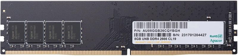 Оперативная память Apacer DDR4 8GB 2666MHz DIMM (PC4-21300) CL19 1.2V (Retail) 1024*8 3 years (AU08GGB26CQYBGH / EL.08G2V.GNH)