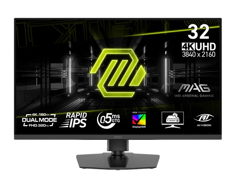 Монитор MSI MAG 322URDF E16 31.5" 16:9 UHD(3840x2160) Rapid IPS Flat,DisplayHDR 400, 0,5ms(GTG), 1000:1,100M:1,400nits,2xHDMI,1xDP,USB-Ax2,USB-B,Tilt,Swivel,Height,Pivot,VESA, 160HzUHD/320HzFHD, Black, 1y war
