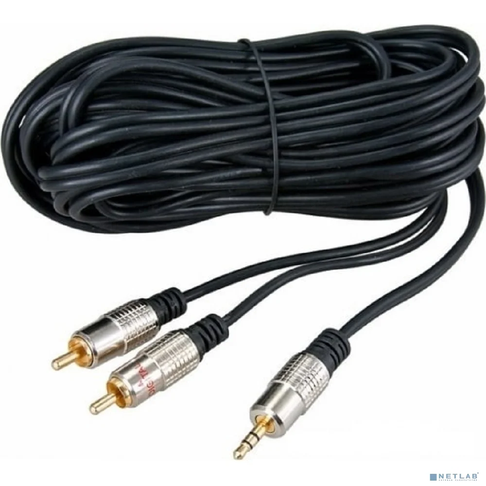 Rexant (17-4225) Шнур Стерео 3,5мм - 2 RCA, 5м, Gold-металл