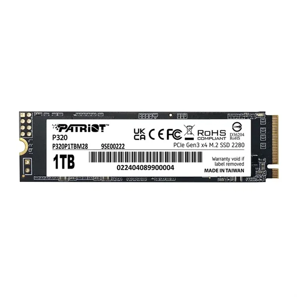твёрдотельный накопитель Patriot SSD P320 1TB M.2 2280 NVMe PCIe 3.0 x4 R3000/W2200 TBW 480TB 3D NAND