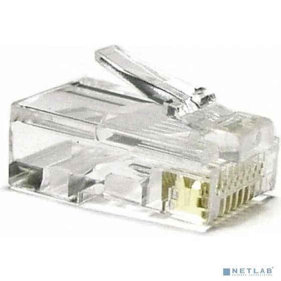 Разъем Hyperline PLUG-8P8C-U-C6-100 RJ-45(8P8C) под витую пару, категория 6 (50 µ"/ 50 микродюймов), универсальный (для одножильного и многожильного кабеля), 100 шт