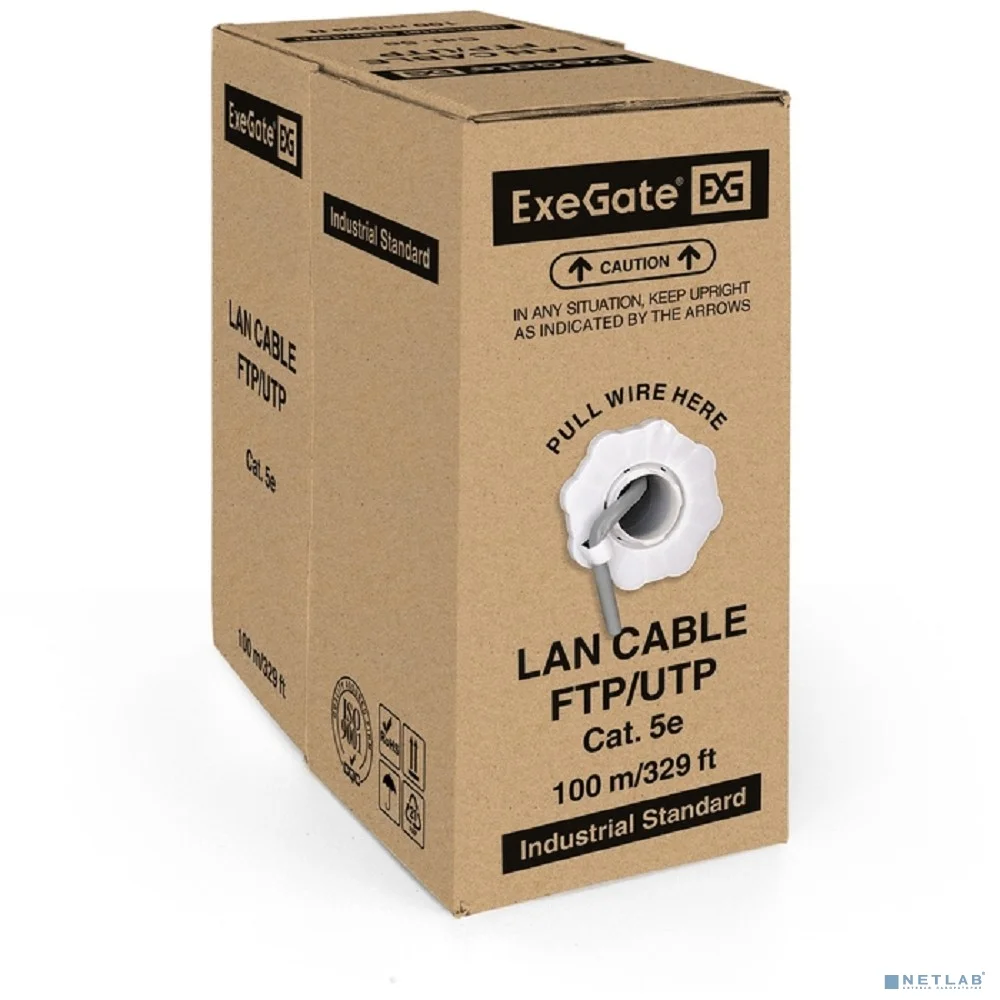 Exegate EX281816RUS Кабель Exegate UTP4-C5e-CCA-S24-IN-PVC-GY-100 UTP 4 пары кат.5e CCA, 24AWG, бухта 100м, серый, PVC