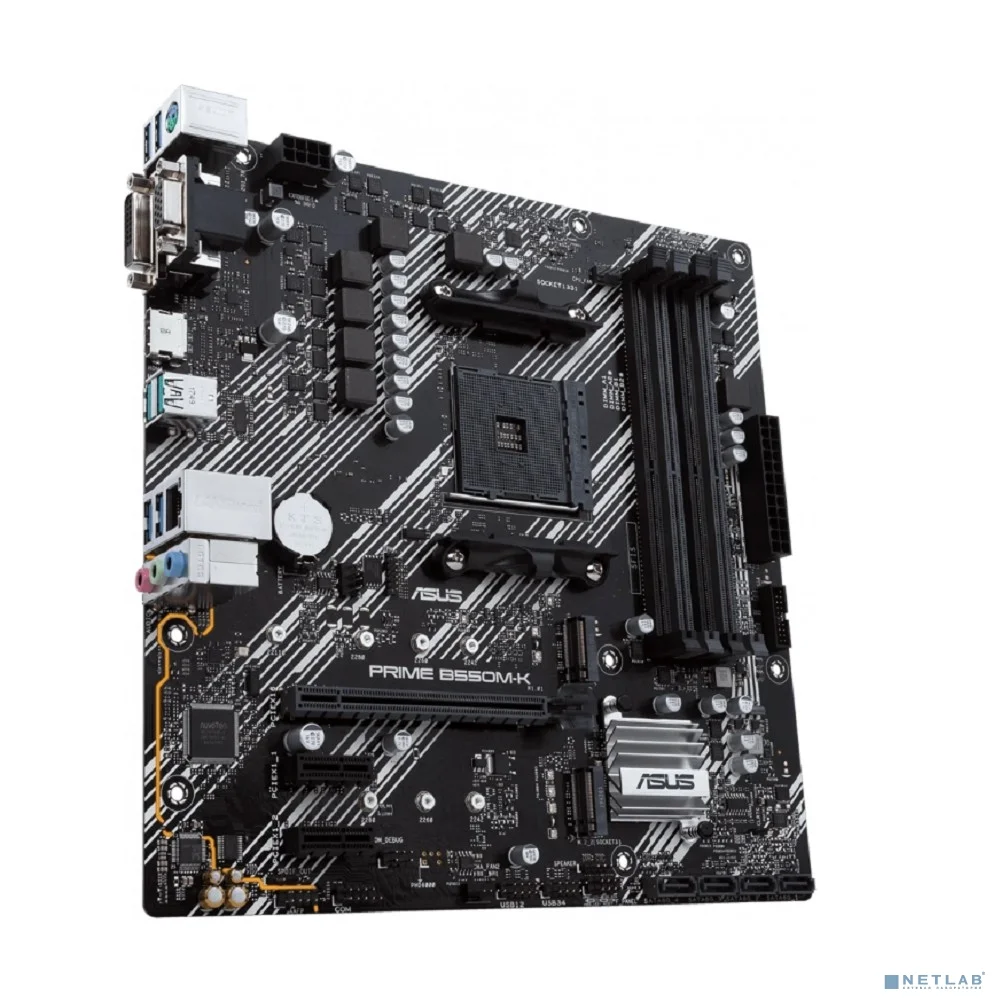 ASUS PRIME B550M-K (Socket AM4, mATX, 4xDDR4(128GB), VGA/DVI/HDMI, 1xPCIe 4.0x16/2xPCIe 3.0, 1xLAN, 4xSATA 6Gb/s, 2xM.2, 6xUSB 3.2, 1xPS/2)