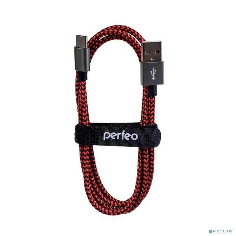 PERFEO Кабель USB2.0 A вилка - USB Type-C вилка, черно-красный, длина 3 м. (U4902)
