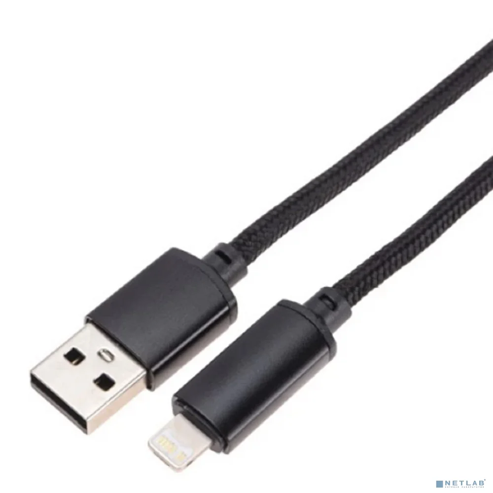 Rexant (18-7062) Кабель USB-A – Lightning для Apple, 2,4А, 1м, в черной нейлоновой оплетке, c LED дисплеем