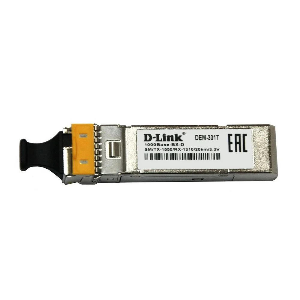 Трансивер D-Link 331T/20KM/A1A WDM SFP-трансивер с 1 портом 1000BASE-BX-D (Tx:1550 нм, Rx:1310 нм) для одномодового оптического кабеля