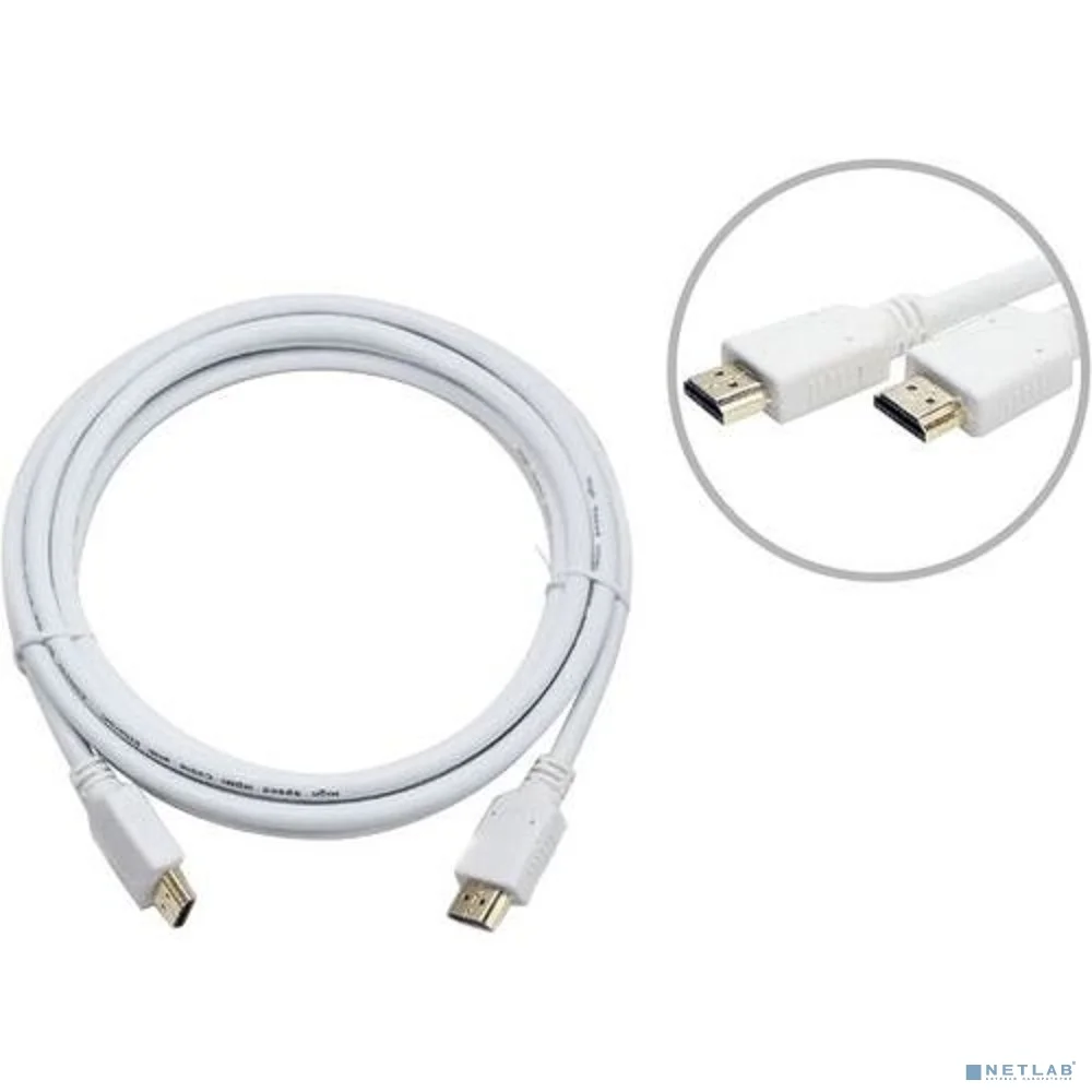 Кабель HDMI Cablexpert CC-HDMI4-W-10, 19M/19M, v2.0, медь, позол.разъемы, экран, 3 м, белый, пакет