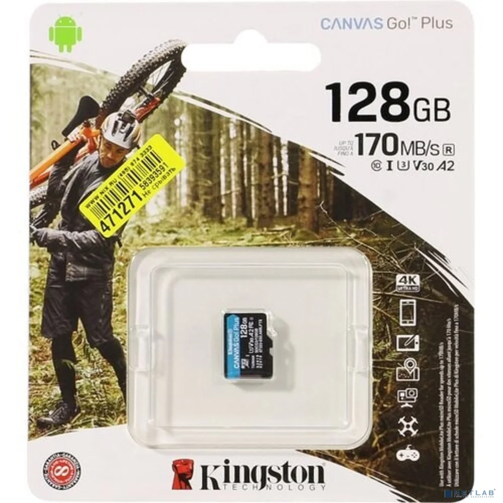 Micro SecureDigital 128Gb Kingston Canvas Go Plus UHS-I U3 A2 (170/90 MB/s) SDCG3/128GBSP
