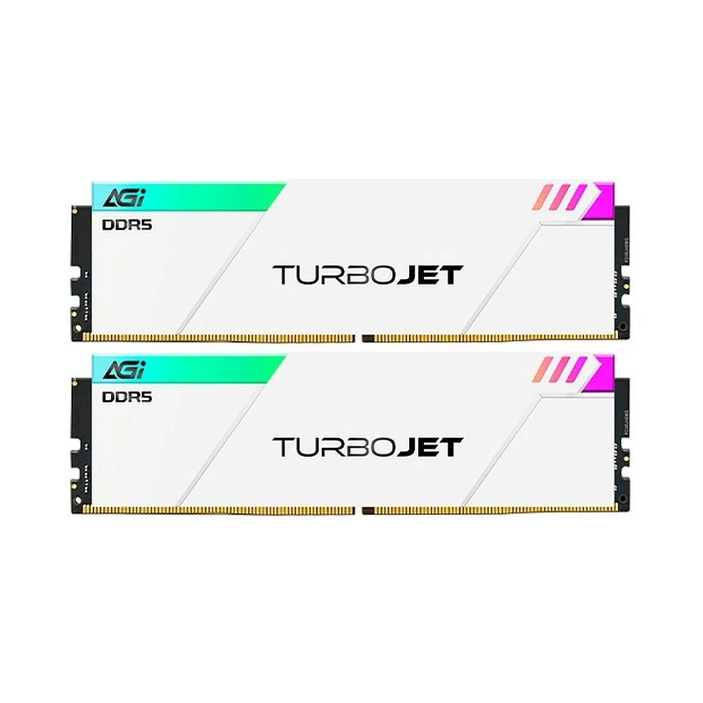 Модуль памяти AGI DDR5 6400MHz CL36 32GB Kit (16GBx2) OC UDIMM +White HEAT SINK –Turbojet+RGB lightbar -Color box