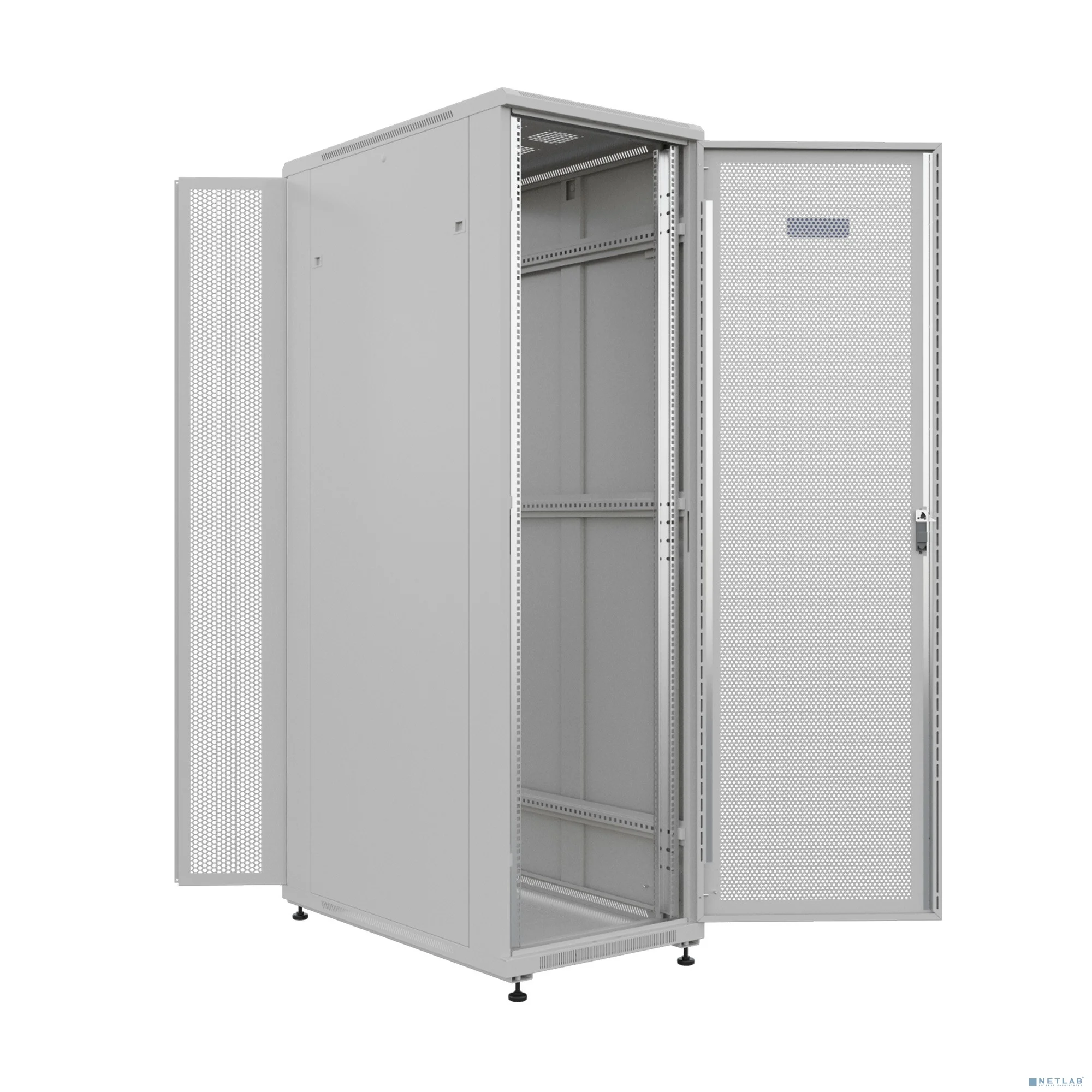 NTSS Шкаф напольный универсальный серверный NTSS R 47U 600х1200мм, 4 профиля 19, двери перфорированная и перфорированная двухстворчатая, боковые стенки съемные, регулируемые опоры, разобранный, серый