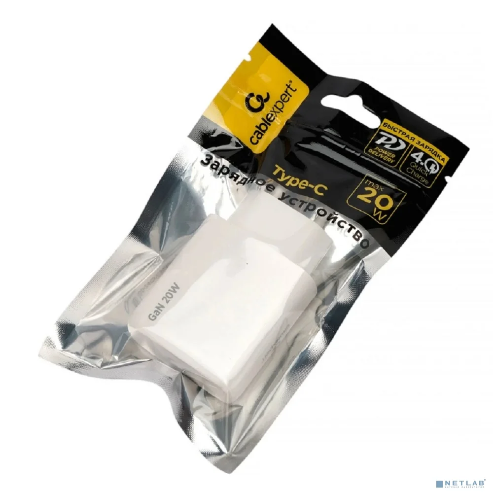 Cablexpert зарядное устройство 20Вт GaN, 3А, QC4.0/PD, 1xType-C, белый, (MP3A-PC-59)