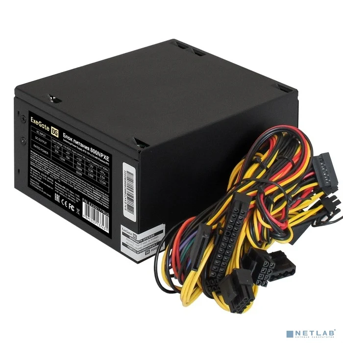 Exegate EX292177RUS Блок питания 800W ExeGate 800NPXE (ATX, PPFC, 12cm fan, 24pin, 2x(4+4)pin, 2xPCI-E, 5xSATA, 3xIDE, black)