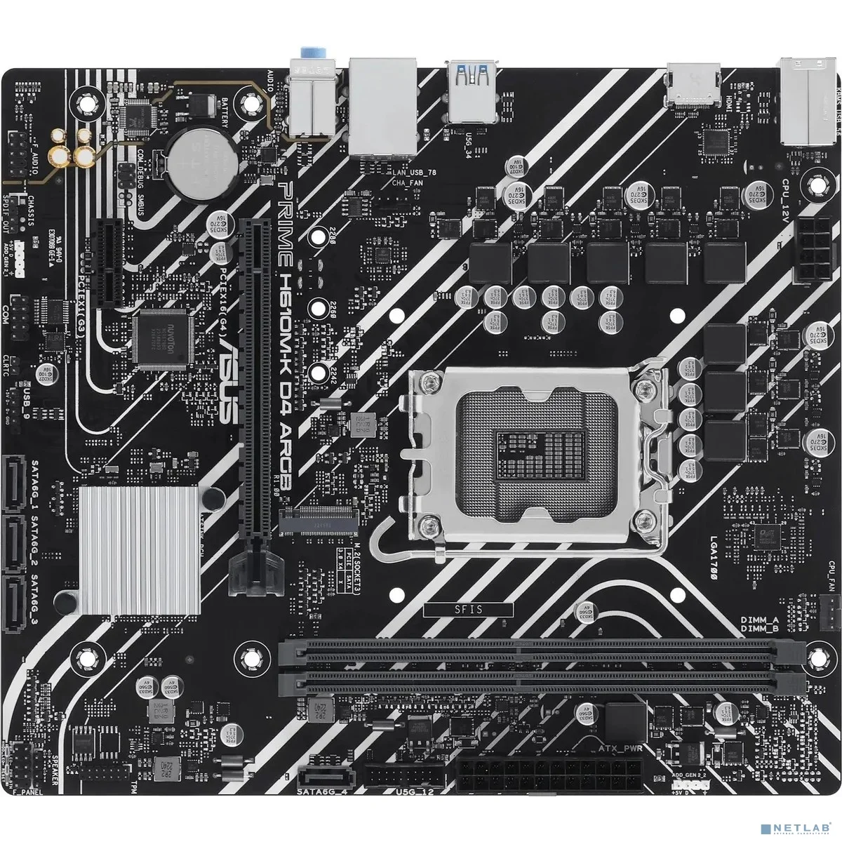 ASUS PRIME H610M-K D4 ARGB (Socket 1700, mATX, 2xDDR4(64GB), HDMI 2.1, 1xPCIe 4.0x16/1xPCIe 3.0/1xLAN, 4xSATA 6Gb/s, 1xM.2, 2xUSB 3.2, 4xUSB 2.0, 1xPS/2)