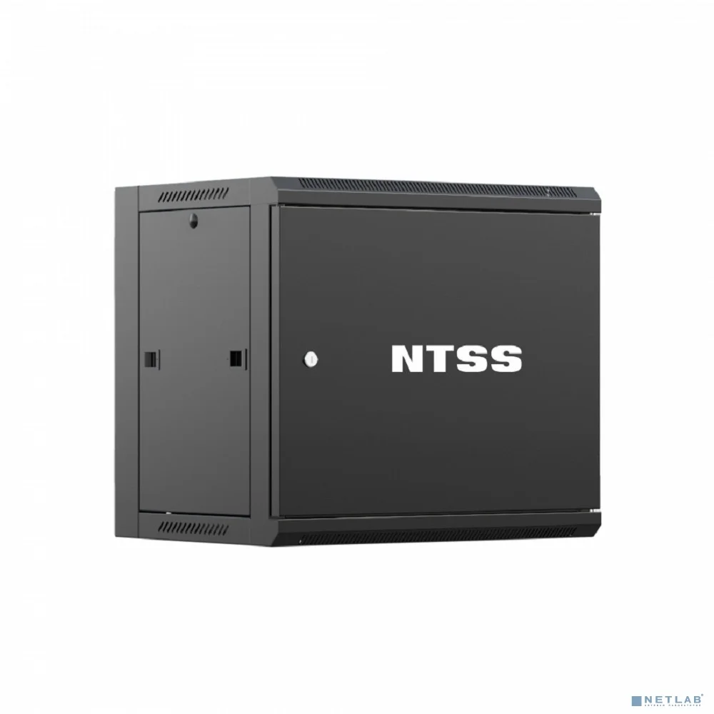 NTSS Шкаф настенный телекоммуникационный NTSS W 12U 600х600х635мм, 2 профиля 19, дверь сплошная металл, боковые стенки съемные, разобранный, черный RAL 9005 NTSS-W12U6060FD-BL