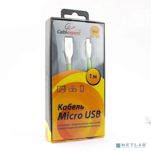 Cablexpert Кабель USB 2.0 CC-G-mUSB01Gn-1M AM/microB, серия Gold, длина 1м, зеленый, блистер