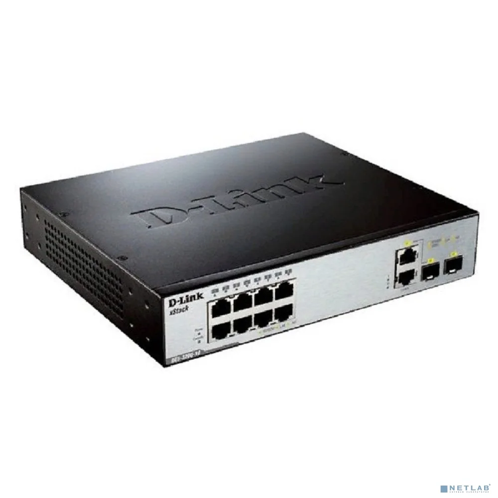 D-Link DES-3200-10_RFB/A1 Восстановленный в производственных условиях управляемый L2 коммутатор с 8 портами 10/100Base-TX, 1 портом 100/1000Base-X SFP и 1 комбо-портом 100/1000Base-T/SFP.