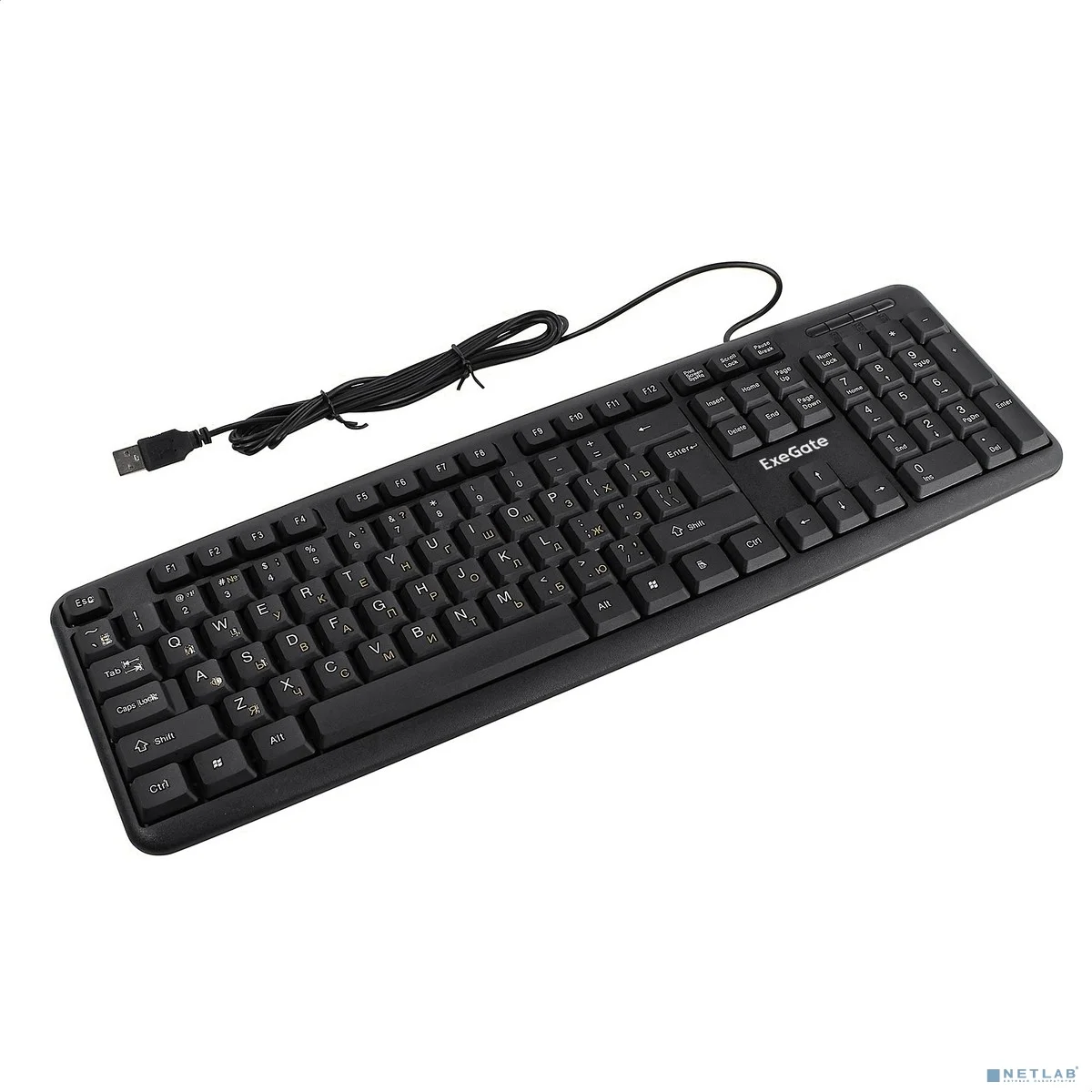 Exegate EX279938RUS Клавиатура Exegate LY-331L2, <USB, шнур 2,2м, черная, 104кл, Enter большой>, Color box