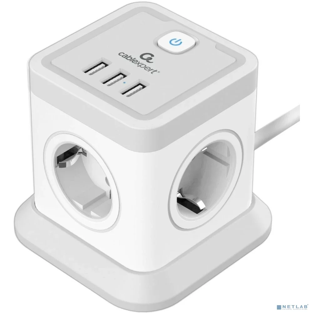 Cablexpert Сетевой фильтр Tower TWR-4-U3-W-2 (Tower 4р, 10А, 3xUSB, 3.1А, 2м, ур.защиты 2+) белый, коробка {22556}