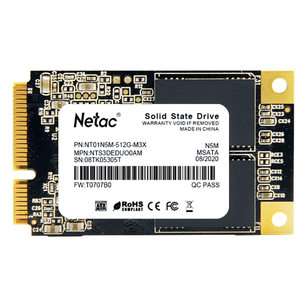 SSD накопитель Netac SSD N5M 512GB mSATA SATAIII 3D NAND, R/W up to 540/490MB/s, TBW 280TB, 3y wty