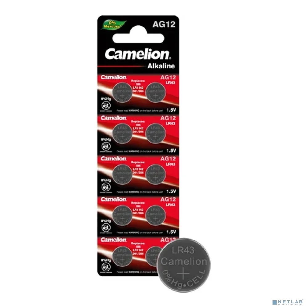 Camelion G12 BL-10 Mercury Free (AG12-BP10(0%Hg), 386A/LR43/186 батарейка для часов) (10 шт. в уп-ке)