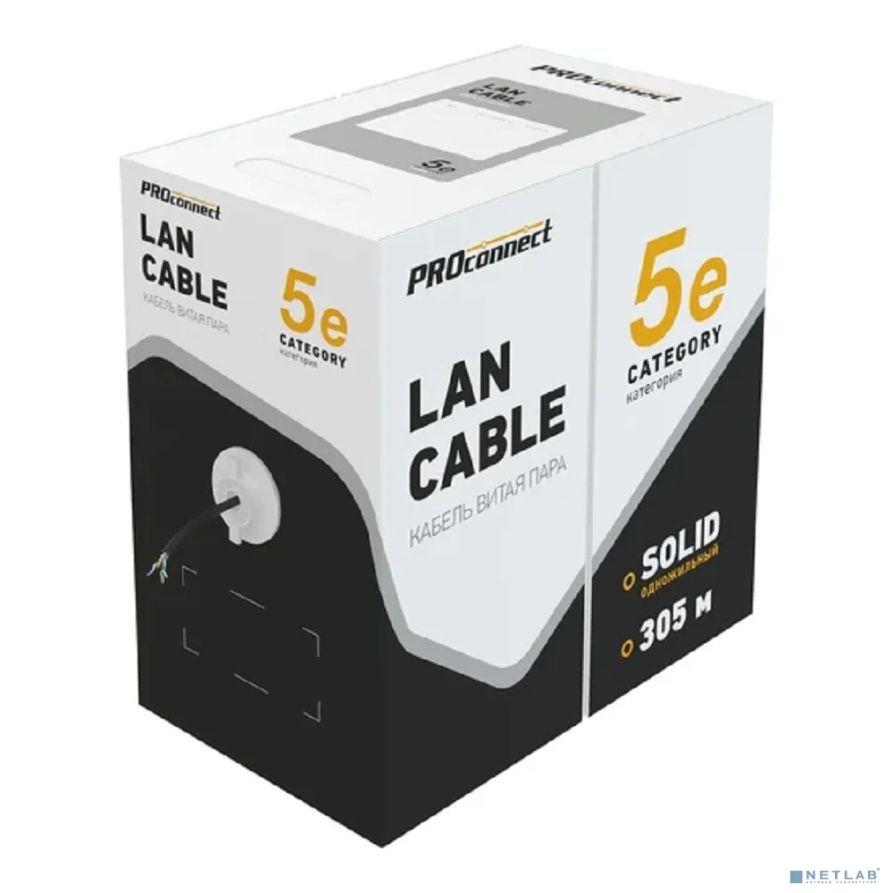PROconnect (01-0155) Кабель F/UTP, CAT 5e, PE 4х2х0,48мм, 24AWG, внешний, черный, 305м, с тросом