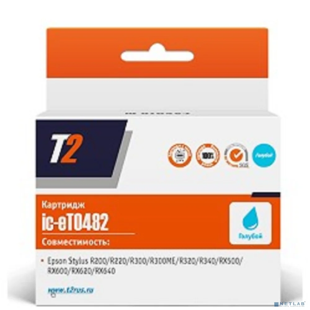 T2 C13T048240 (IC-ET0482) Картридж для Epson Stylus Photo R200/R300/RX500/RX600, голубой, с чипом