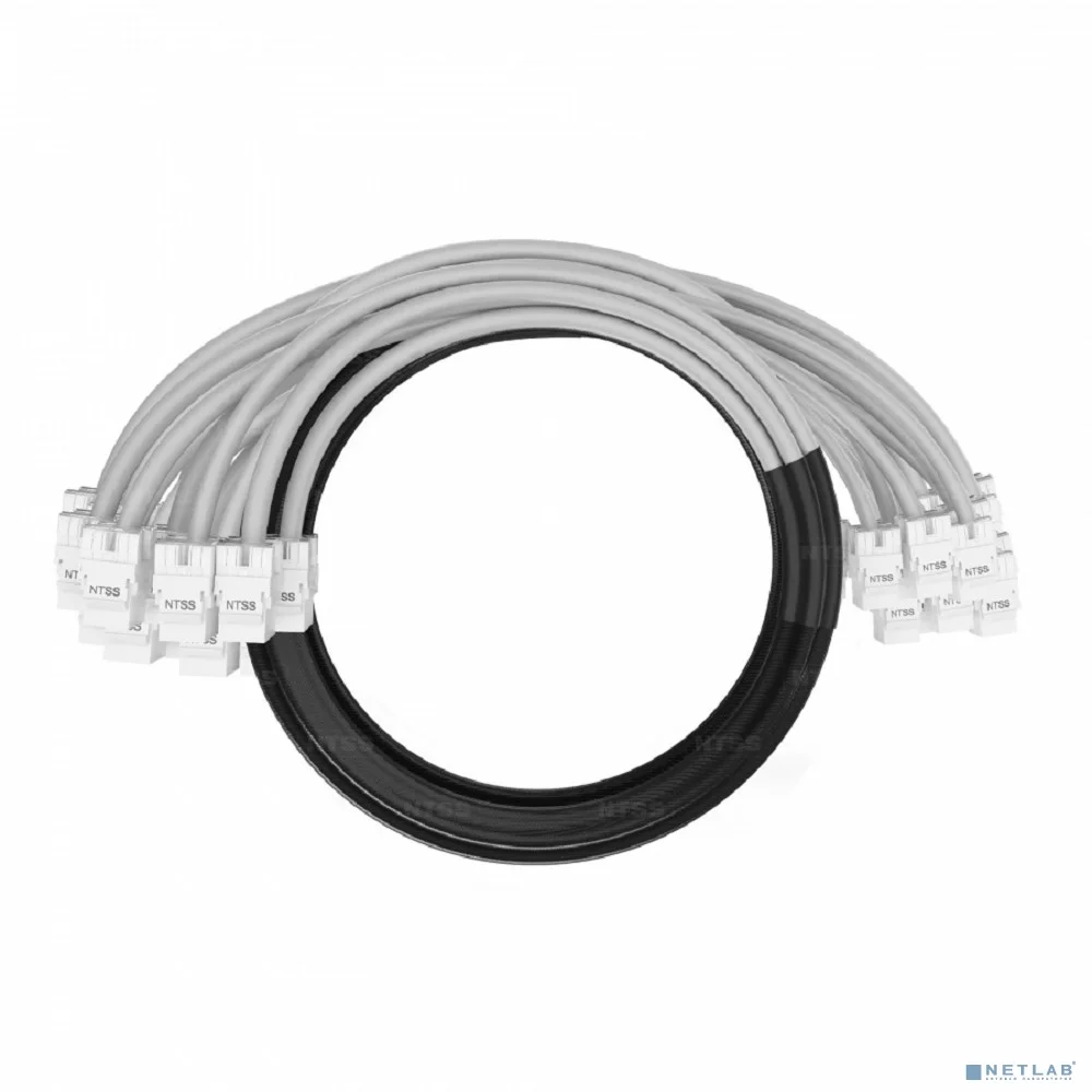 NTSS Кабельная сборка NTSS PREMIUM 24pc, UTP CAT6, оконцована разъемами KEYSTONE RJ45 UTP CAT6, заделка в чулке, вывод 0.6м, длина 5м, LSZH, серый NTSS-PC-PM-24-UTP-RJ45KJ-6-S-0.6-5.0-LSZH-GY