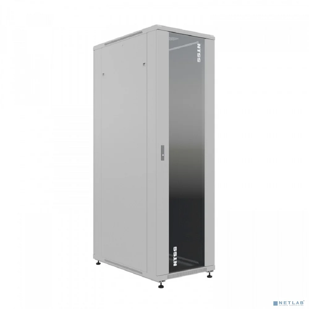NTSS Шкаф напольный универсальный серверный NTSS R 42U 800х800мм, 4 профиля 19, двери стекло и сплошная металл, боковые стенки съемные, регулируемые опоры, разобранный, серый RAL 7035 NTSS-R42U8080GS-