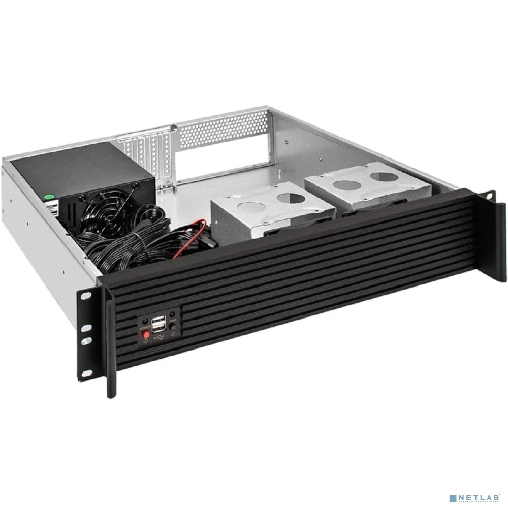 Exegate EX298505RUS Серверный корпус ExeGate Pro 2U400-04AL <RM 19", высота 2U, глубина 400, передняя панель - алюминий, БП 600PPH-SE, 2*USB>