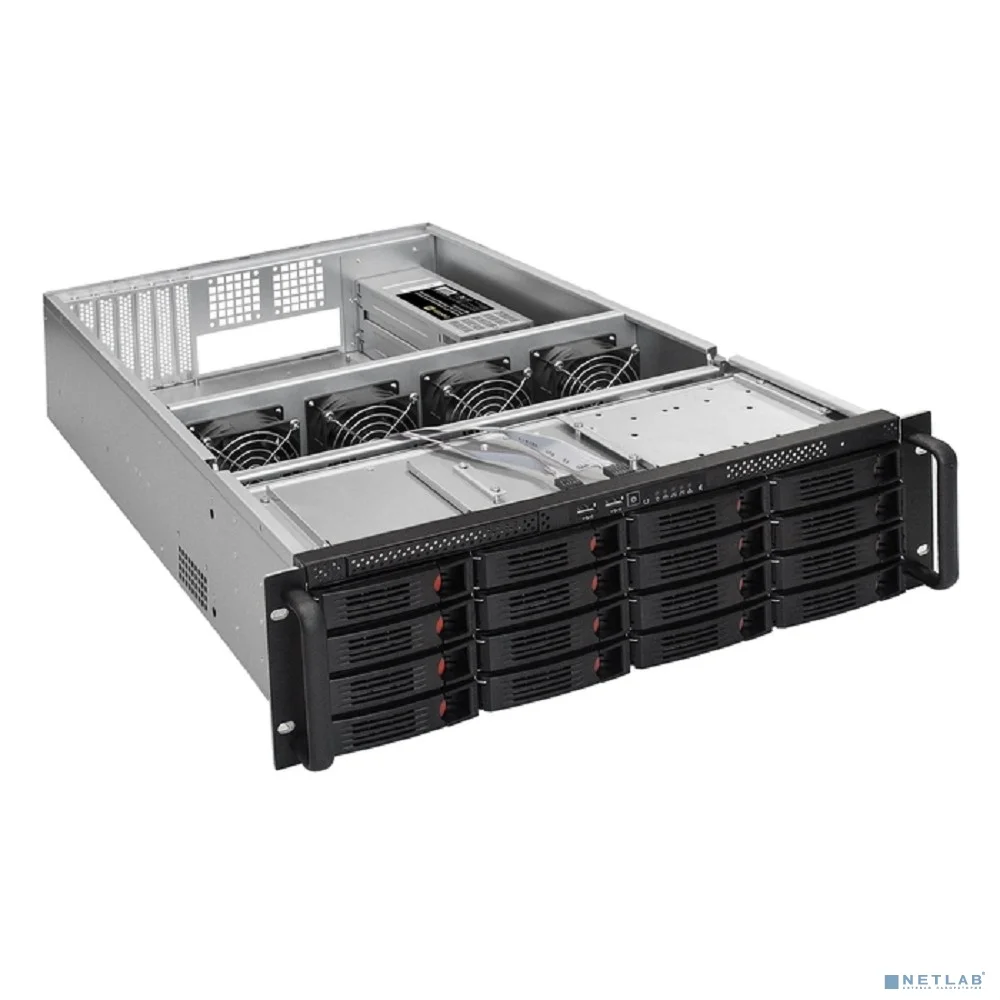 Exegate EX292420RUS Серверная платформа ExeGate Pro 3U660-HS16 <RM 19", высота 3U, глубина 660, Redundant БП 2x800W, 16xHotSwap, USB>