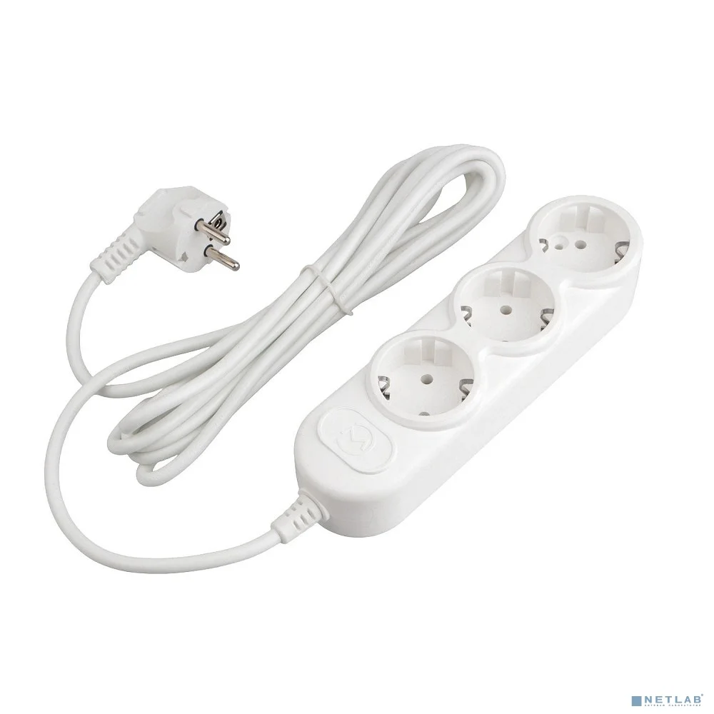 PowerCube Удлинитель (PC-3-3М) 3.0м, 3 розетки, 10А, без выключателя, белый