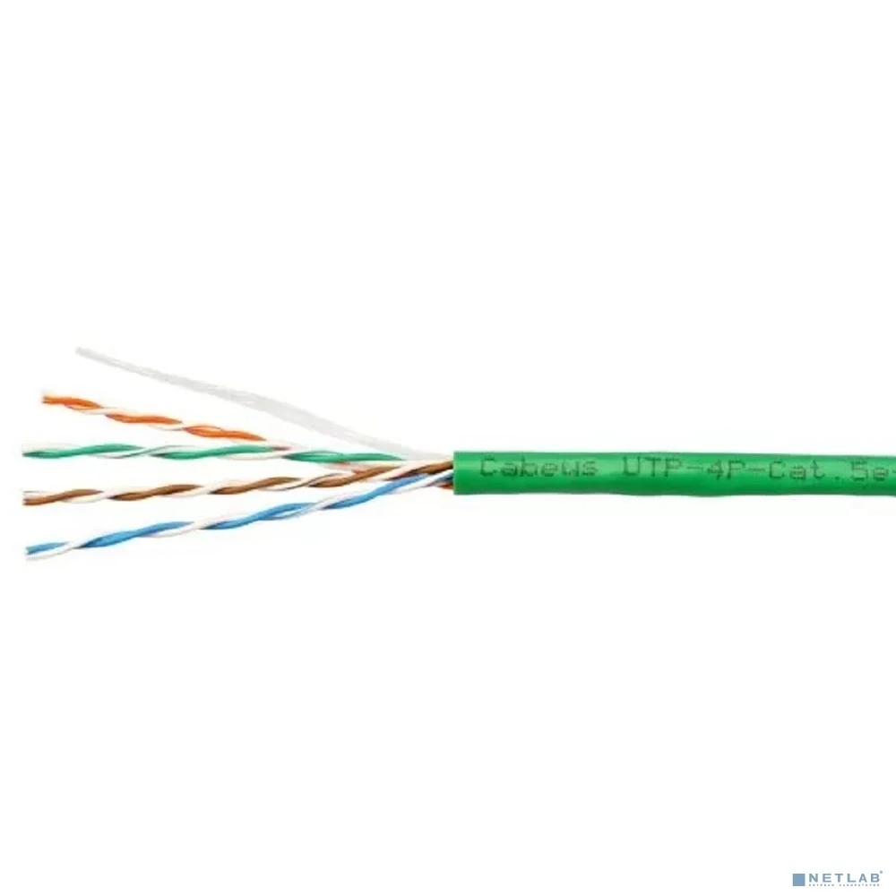 Cabeus UTP-4P-Cat.5e-SOLID-GN Кабель витая пара UTP (U/UTP), категория 5e, 4 пары (24 AWG), одножильный, PVC нг(А)-LS, зеленый (305 м)