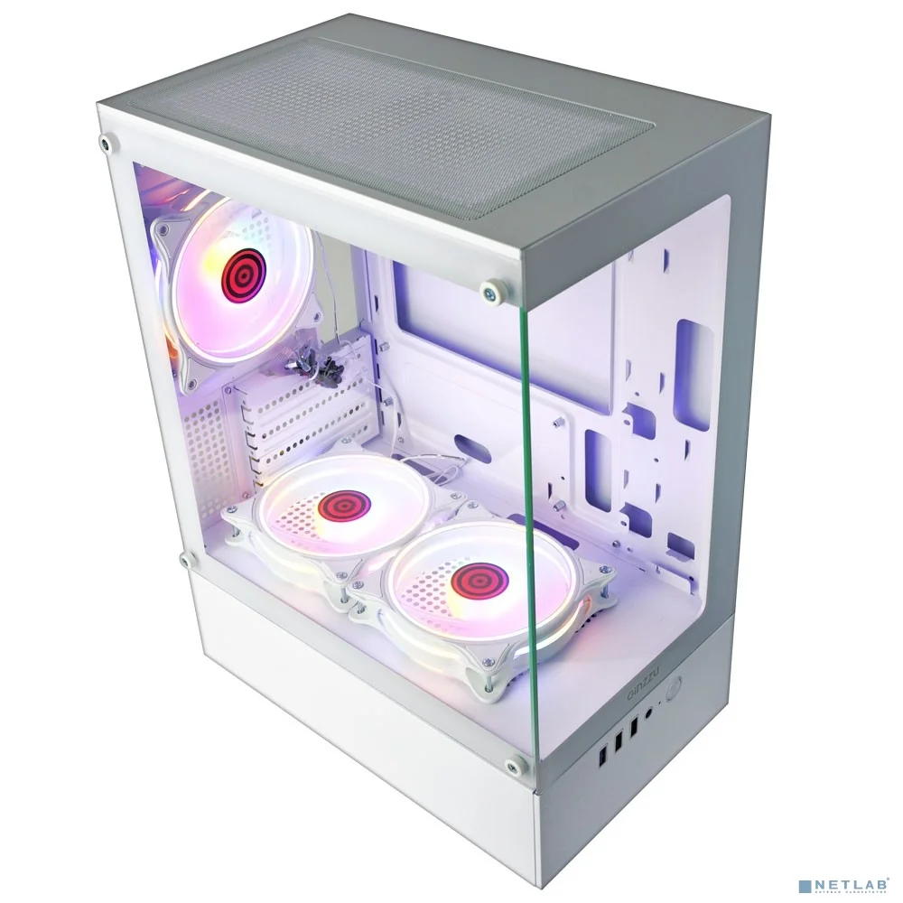 Ginzzu CL485 mATX FAN 3*12LD4 передняя панель Стекло Белый
