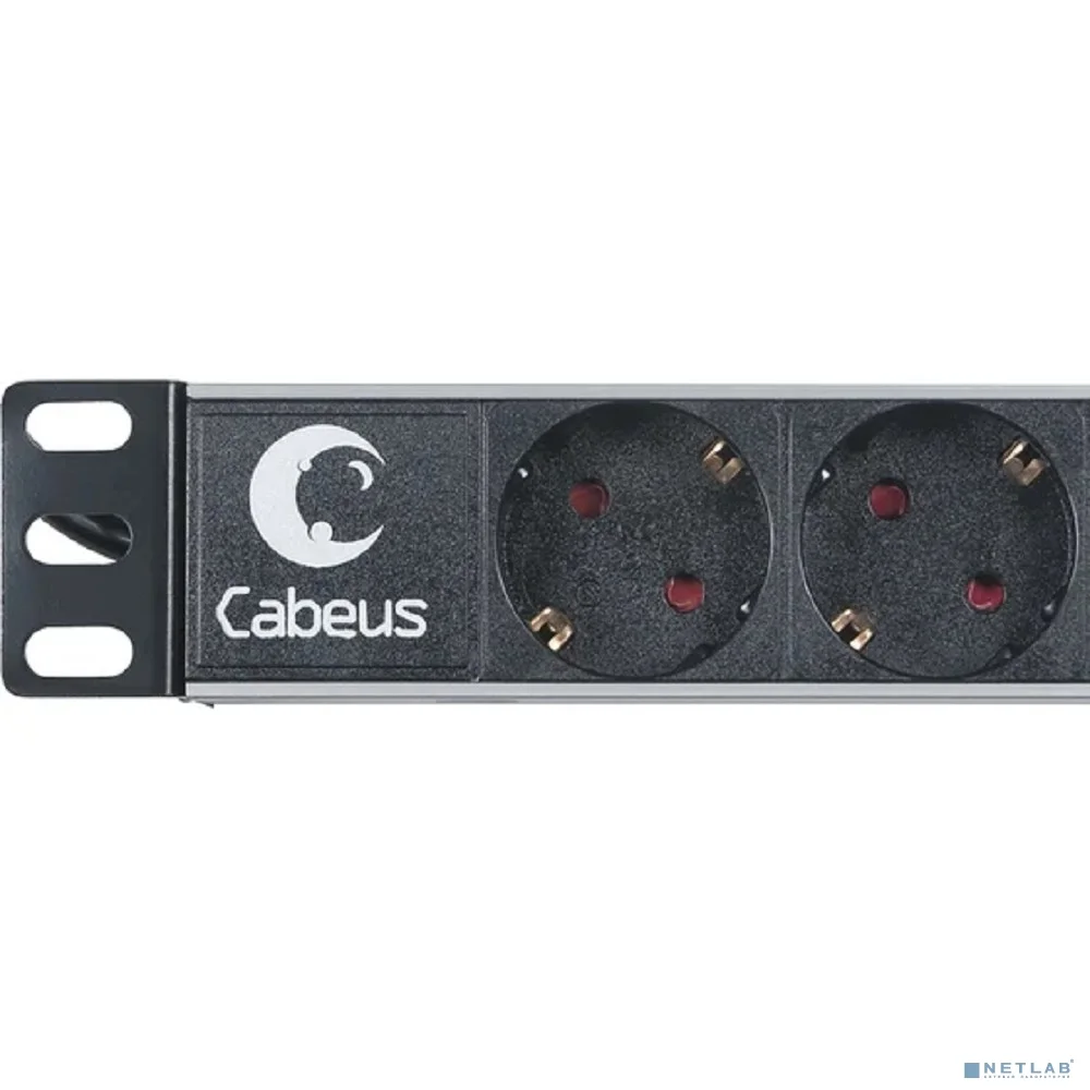 Cabeus PDU-9P-2IEC Блок евророзеток для 19" шкафов, горизонтальный, 9 розеток, 10 A, без выключателя, алюминиевый корпус, шнур 2 м, вилка IEC 320 C14