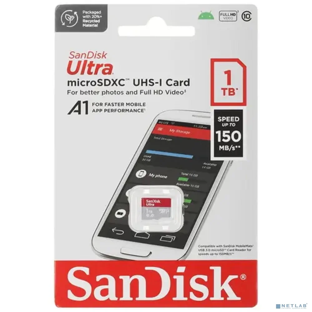 Micro SecureDigital 1TB SanDisk Ultra microSDXC class 10 UHS-1 A1 SDSQUAC-1T00-GN6MN