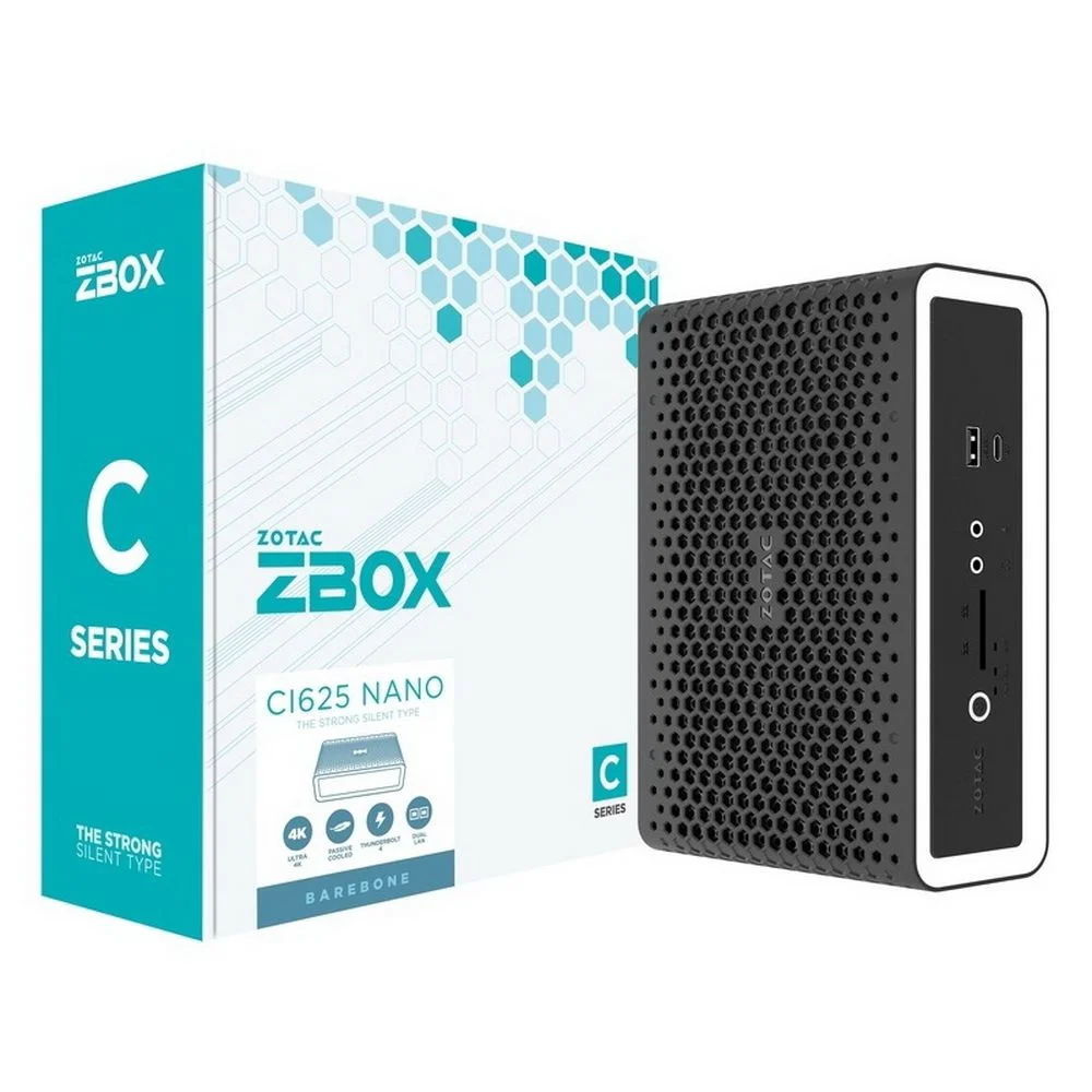 Платформа системного блока с ЦПУ Zotac ZBOX NANO ZBOX-CI625NANO SFF, FANLESS, i3-1115G4, 2X DDR4 SODIMM, 2.5" SATAIII BAY, 2 GLAN, WIFI, BT,DP/HDMI, EU+UK PLUG (623936)