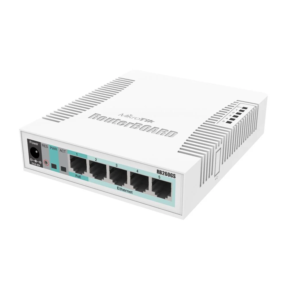 Маршрутизатор MIKROTIK RB260GS CSS106-5G-1S (r2) 5-port Gigabit smart switch with SFP cage, SwOS, plastic case, PSU {20}, (002310)