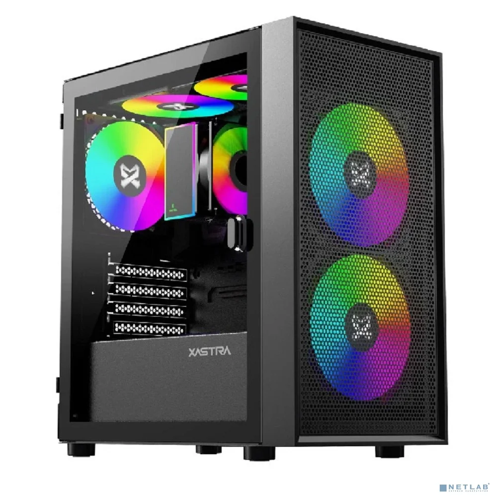 XASTRA Корпус A305M 3ARGB Black mATX/Mesh/ tempered glass / 2x140mm + 1x120mm ARGB PWM fans/ Door/ A305M-2FC14A-1FC12A-D