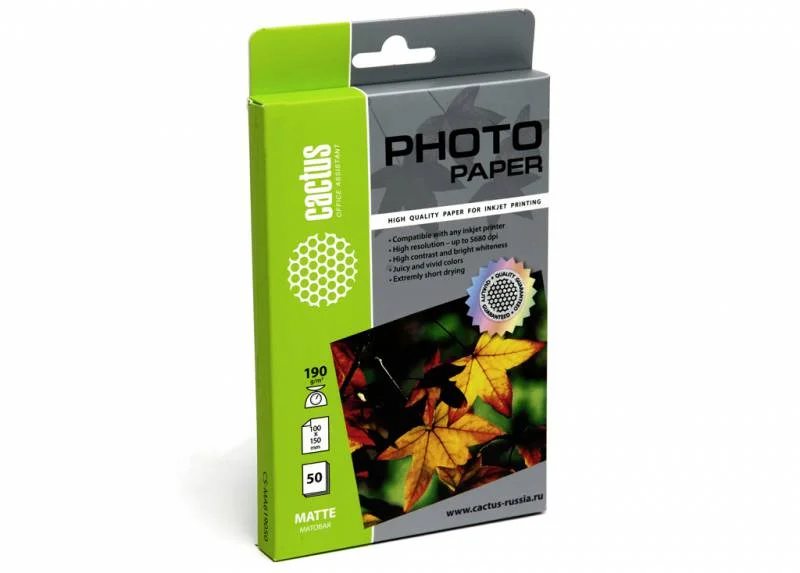 CACTUS CS-MA619050 Фотобумага матовая, 10x15, 190 г/м2, 50 листов