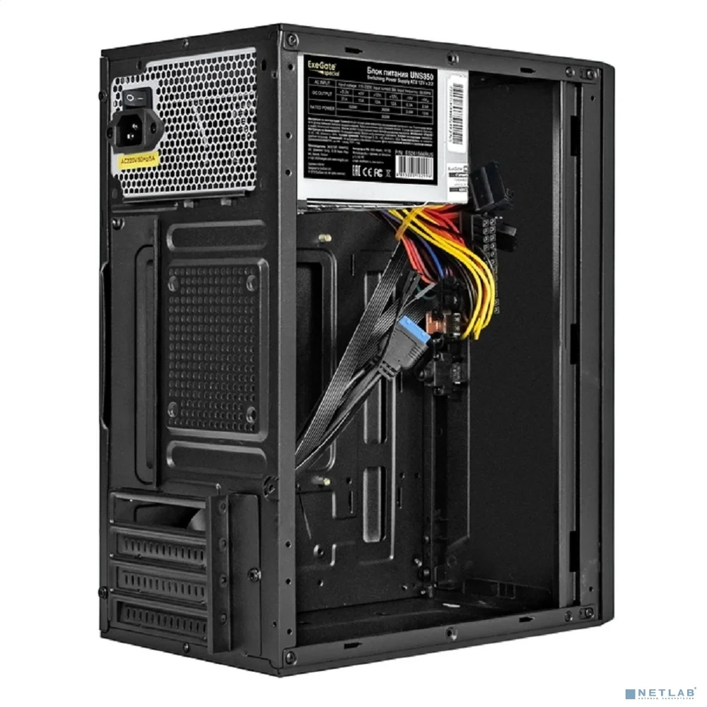 Exegate EX299224RUS Корпус Minitower ExeGate BAA-303U-UNS350 (mATX, БП UNS350 с вент. 12см, 2*USB+1*USB3.0, HD Audio, черный)