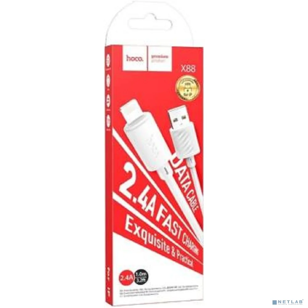 HOCO X88/ USB кабель Lightning/ 1m/ 2.4A/ White